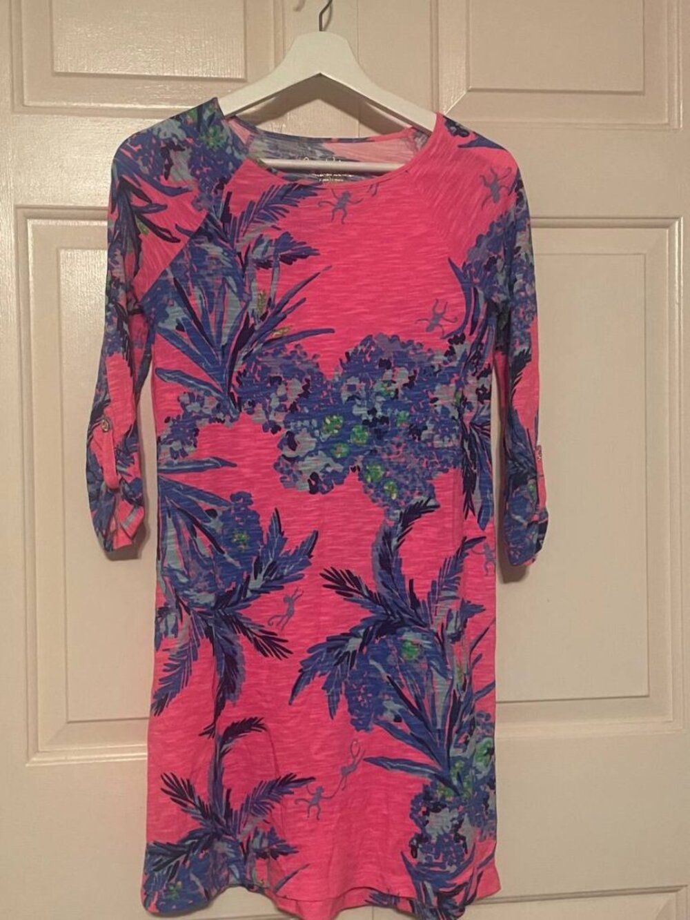 Lilly Pulitzer XXS Pink Tropical Monkey Print Roll Tab Dress